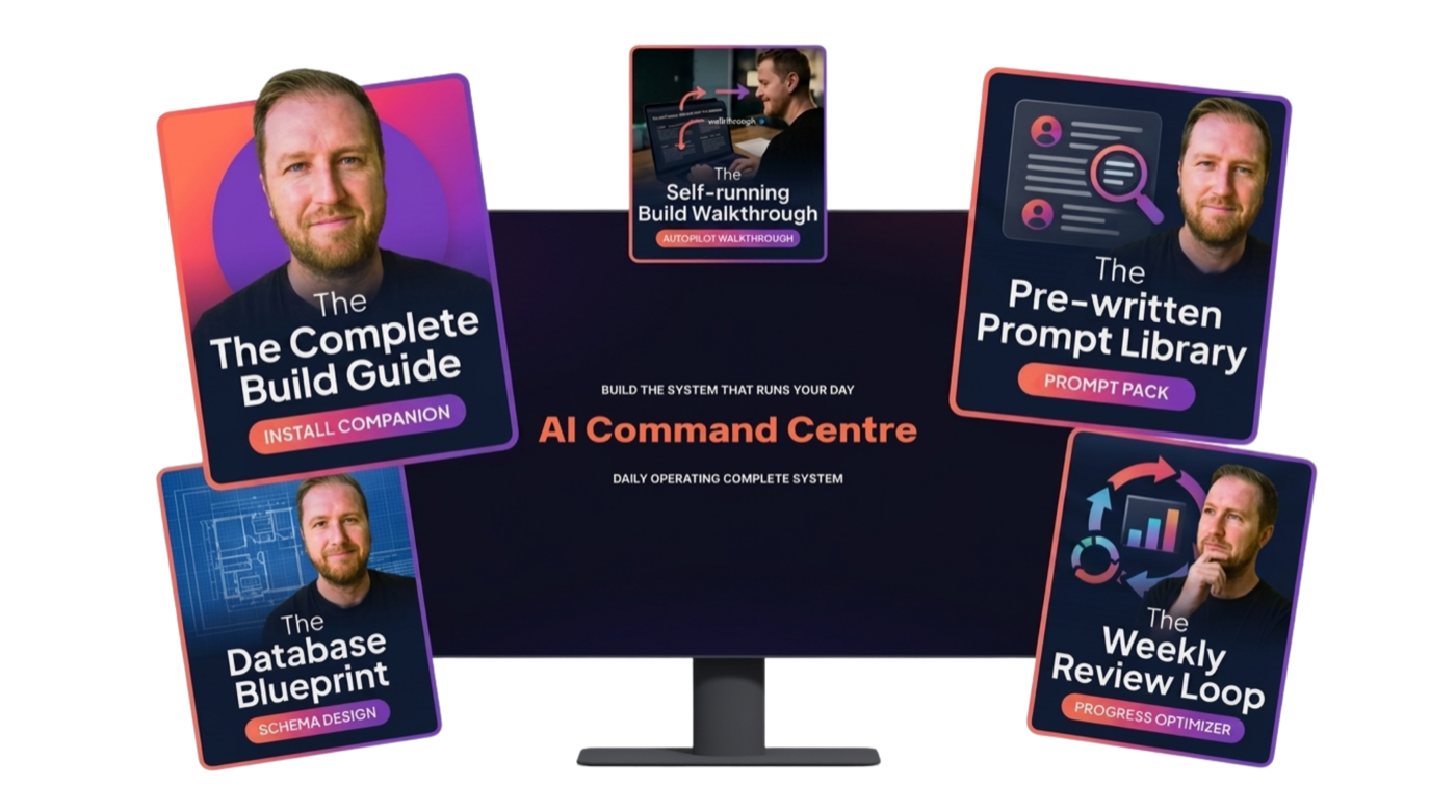 The AI Command Centre — build guide, prompt library, database blueprint, self-running build walkthrough and weekly review loop